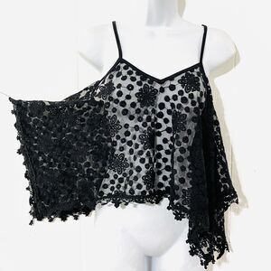 y2k AMERICAN RAG Black TOTALLY SHEER Lace S Tank Hi-Lo OVERLAY Top SWING Crop